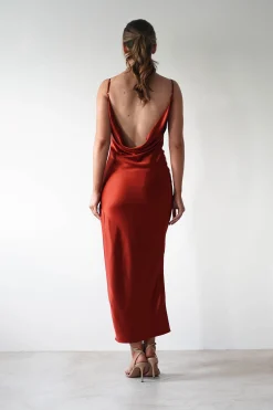 Luiza Low Back Satin Maxi Dress | Rust
