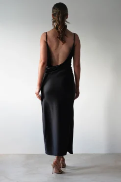 Luiza Low Back Satin Maxi Dress | Black