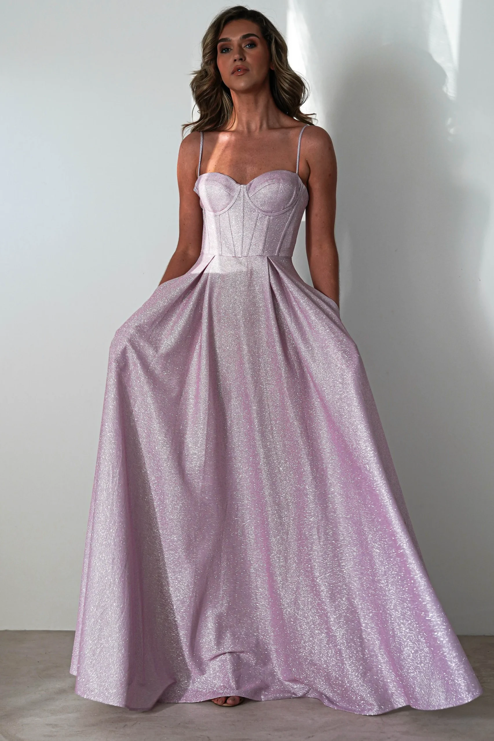 Luna Glitter Corset Aline Gown | Pink