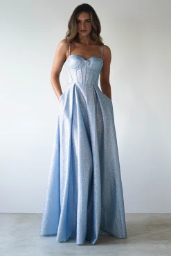 Luna Glitter Corset Aline Gown | Blue
