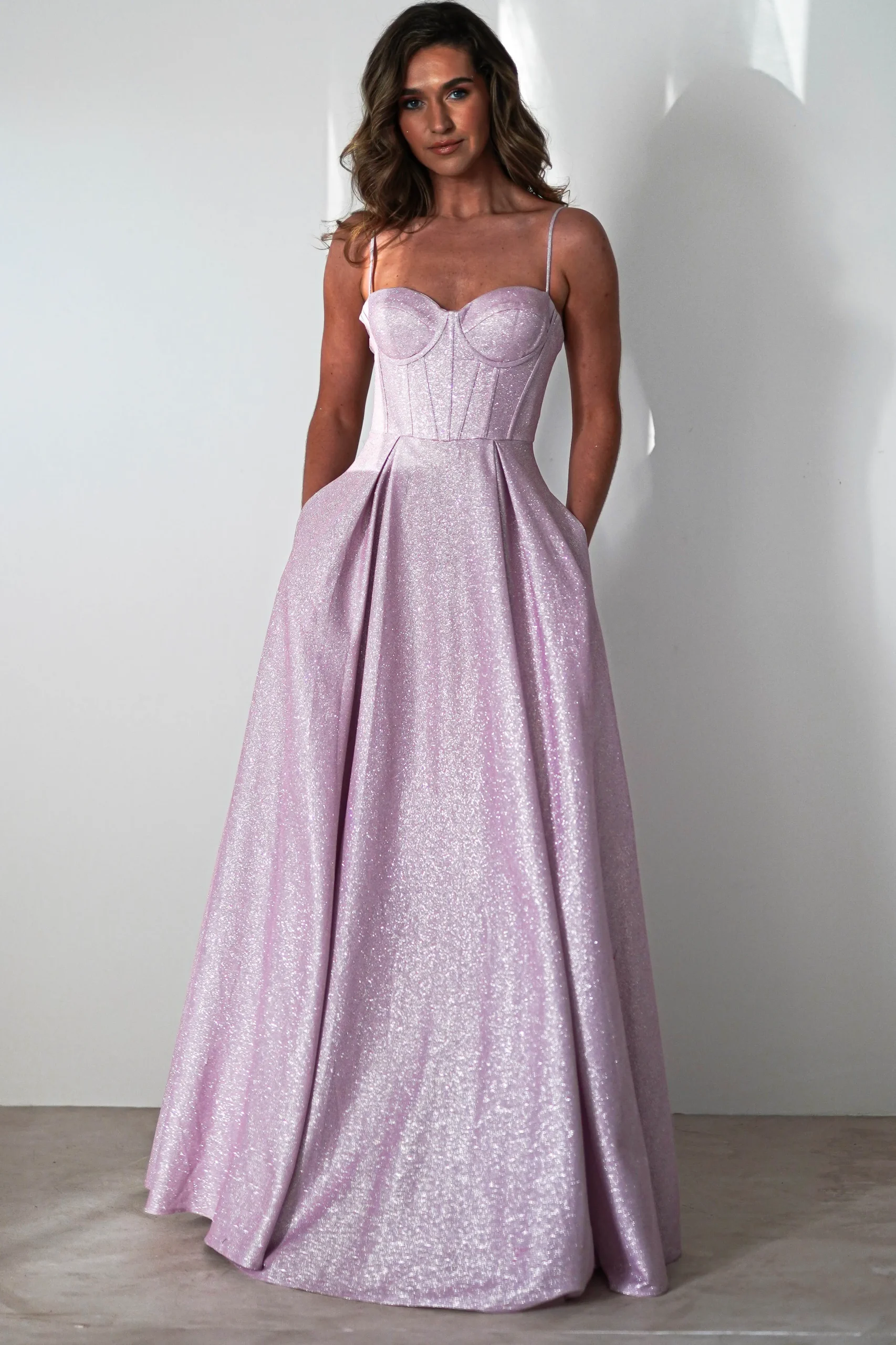 Luna Glitter Corset Aline Gown | Pink