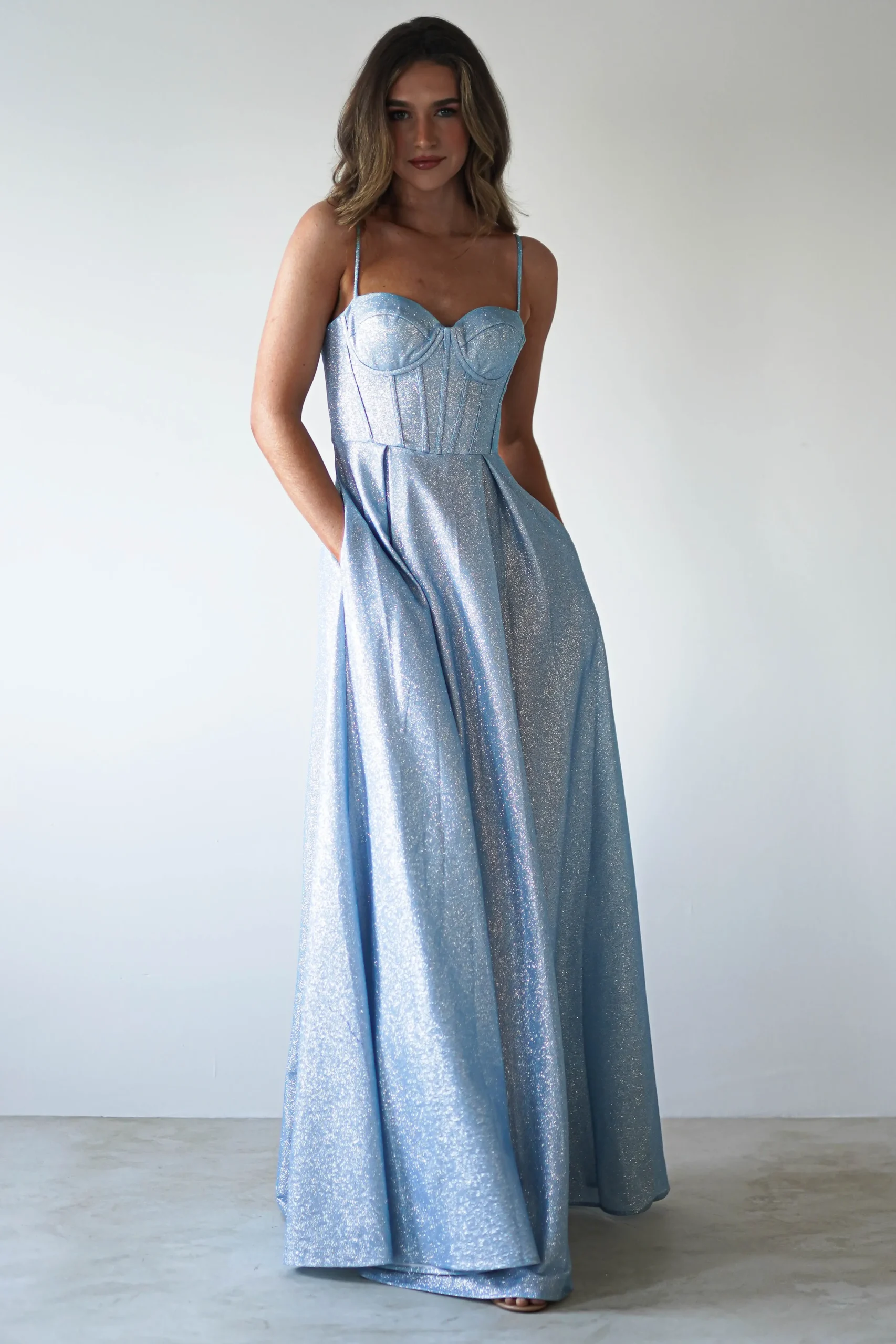 Luna Glitter Corset Aline Gown | Blue