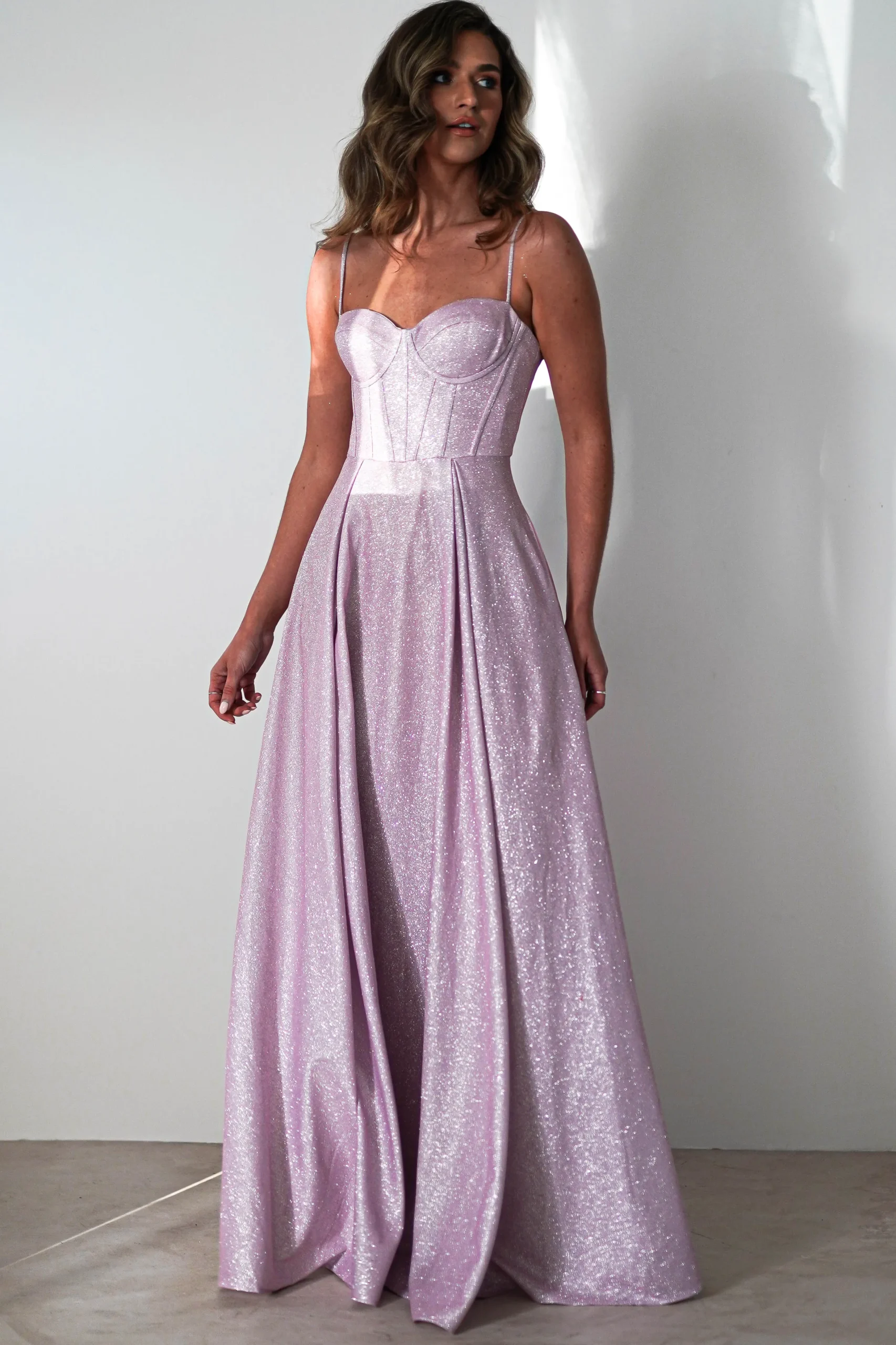 Luna Glitter Corset Aline Gown | Pink