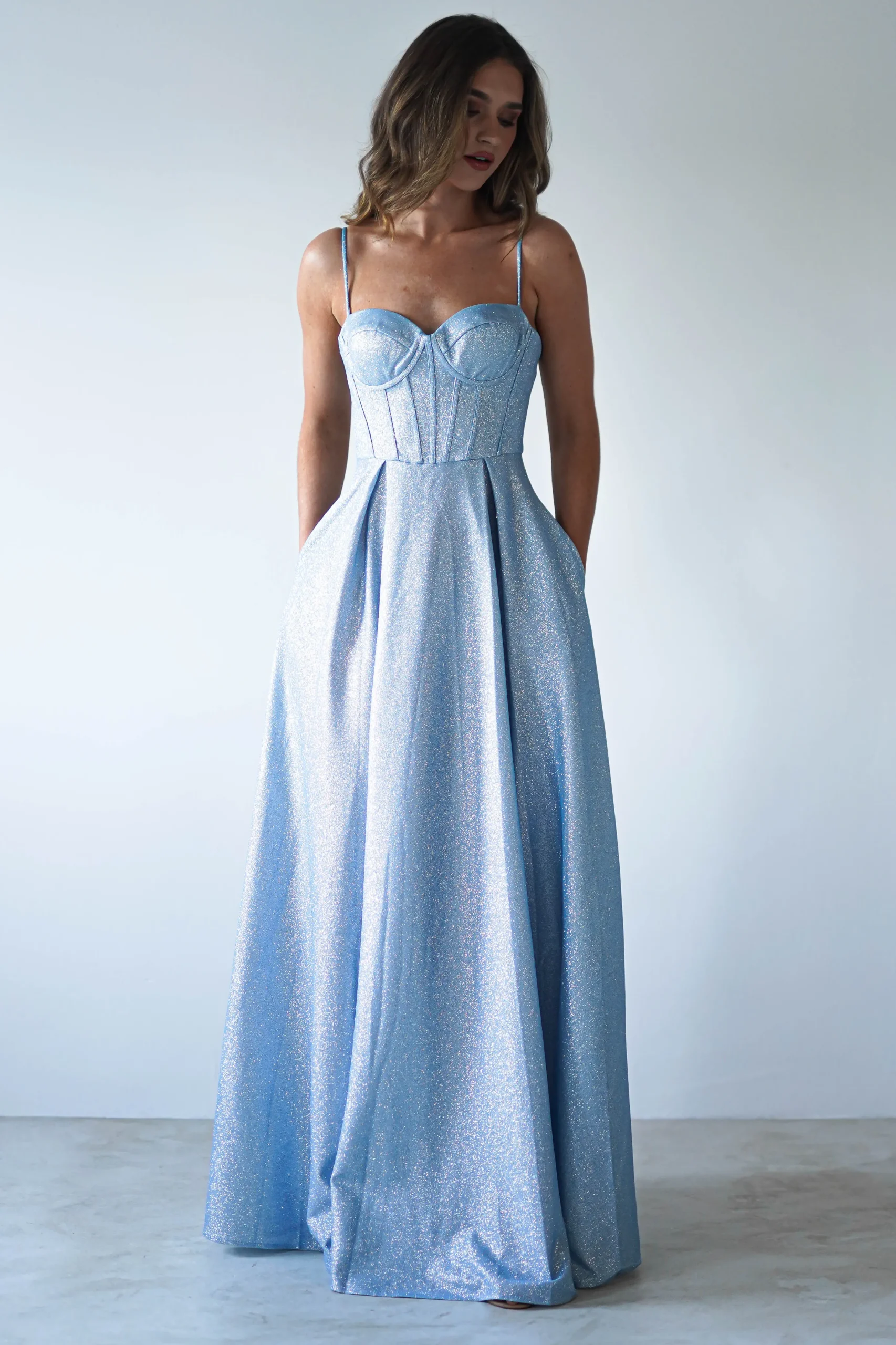 Luna Glitter Corset Aline Gown | Blue