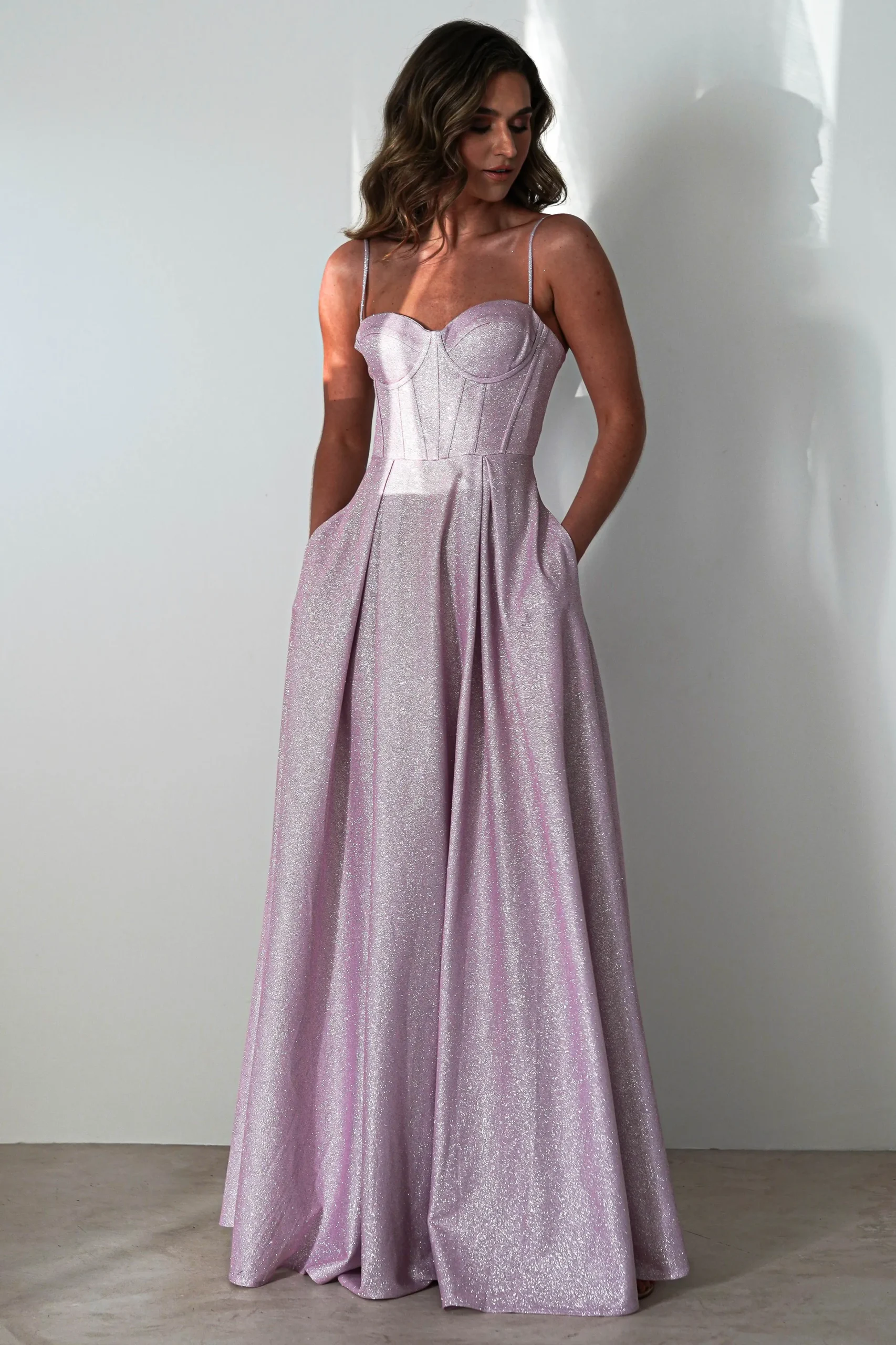 Luna Glitter Corset Aline Gown | Pink