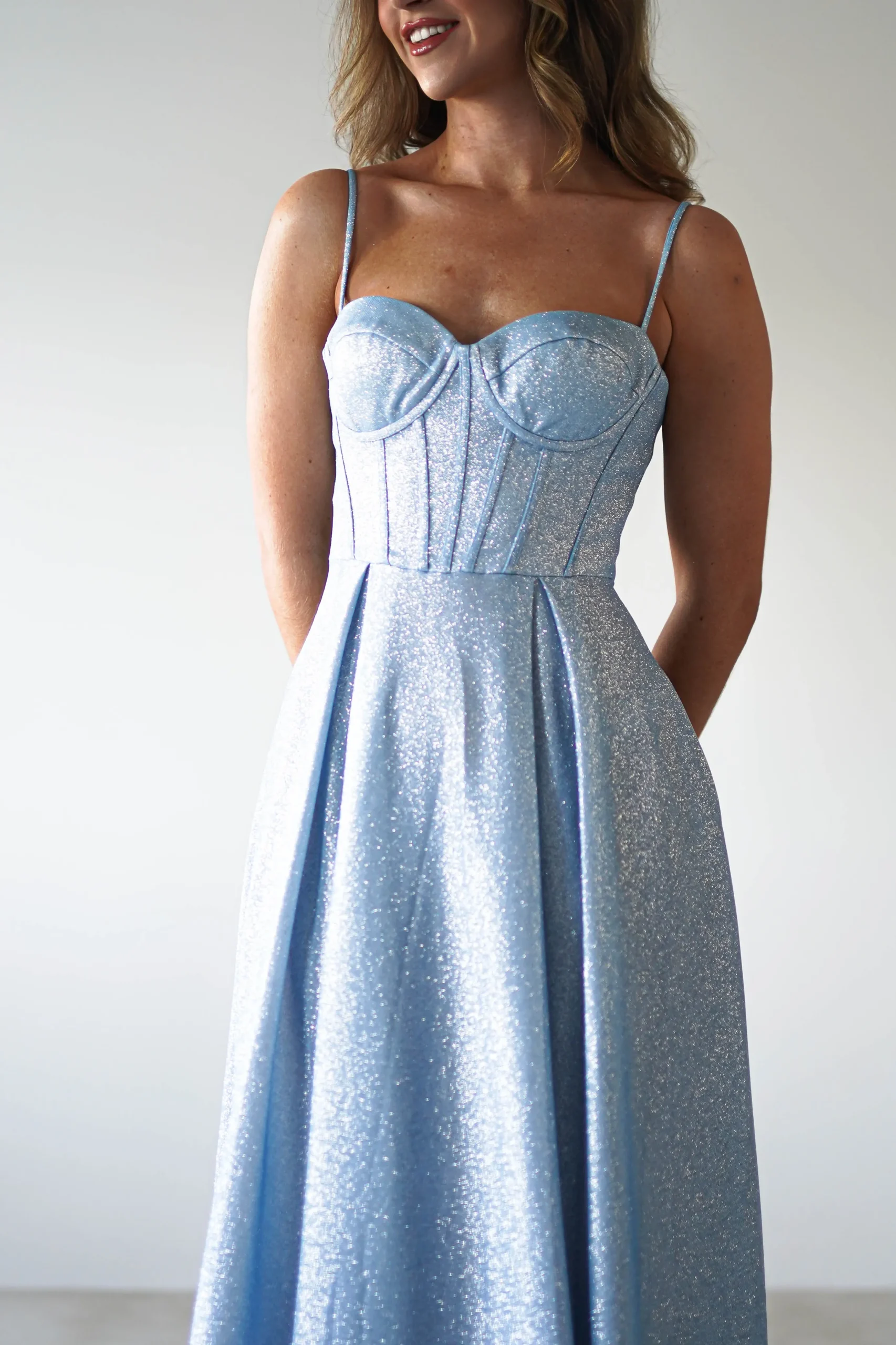 Luna Glitter Corset Aline Gown | Blue