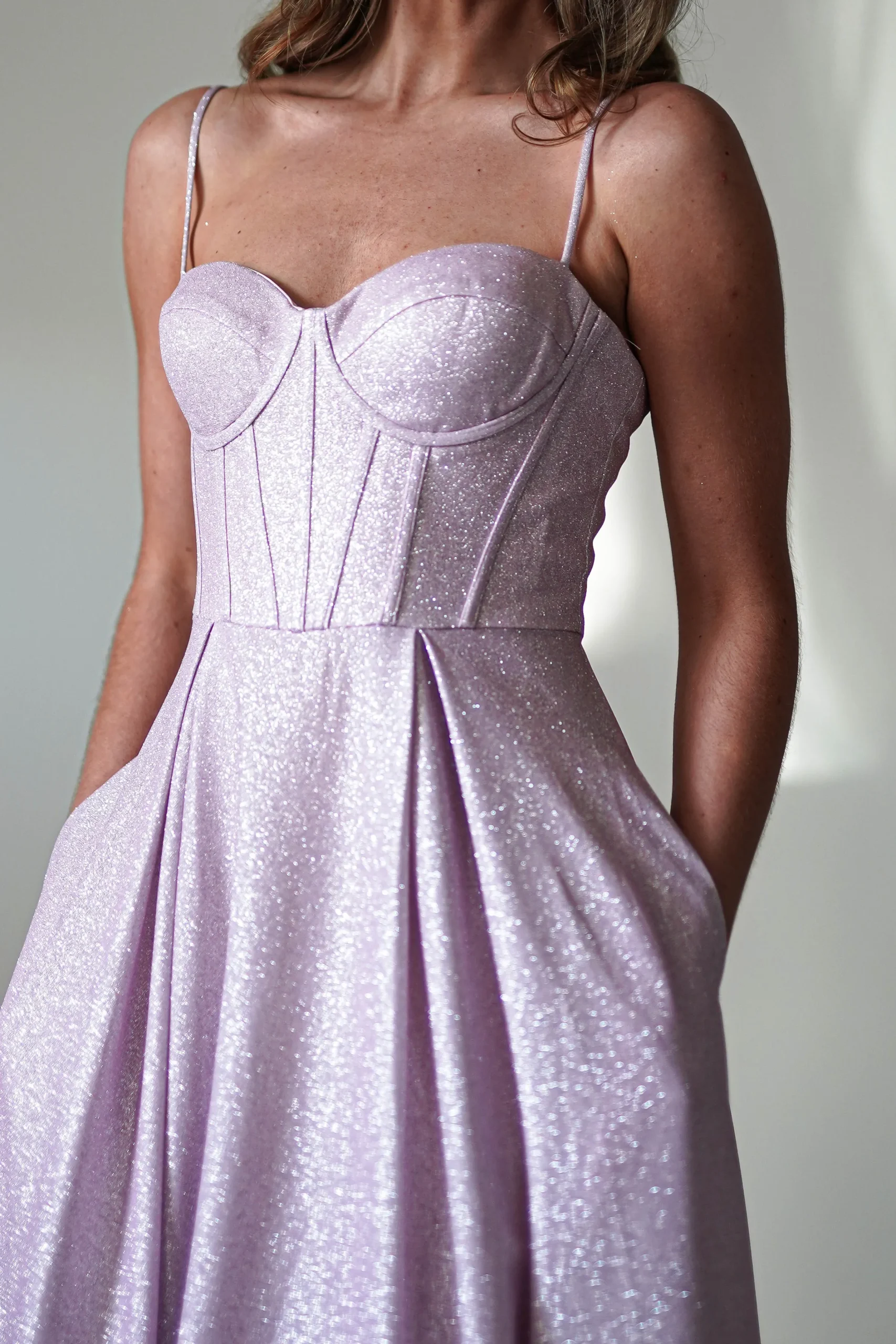 Luna Glitter Corset Aline Gown | Pink