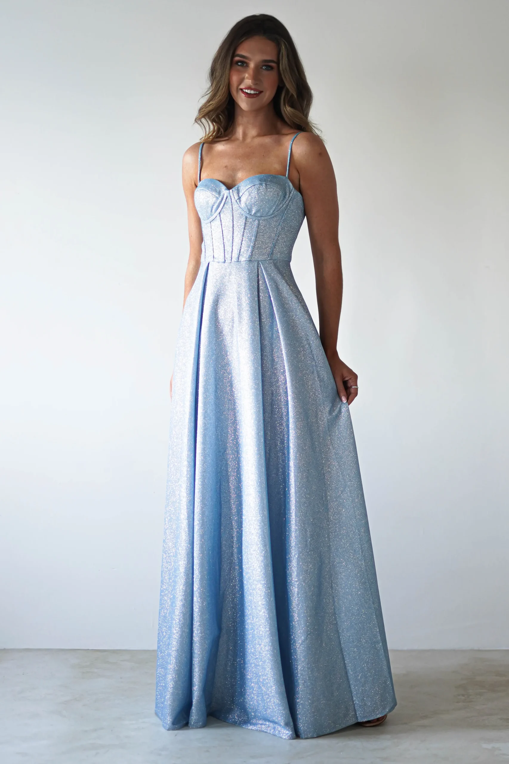 Luna Glitter Corset Aline Gown | Blue
