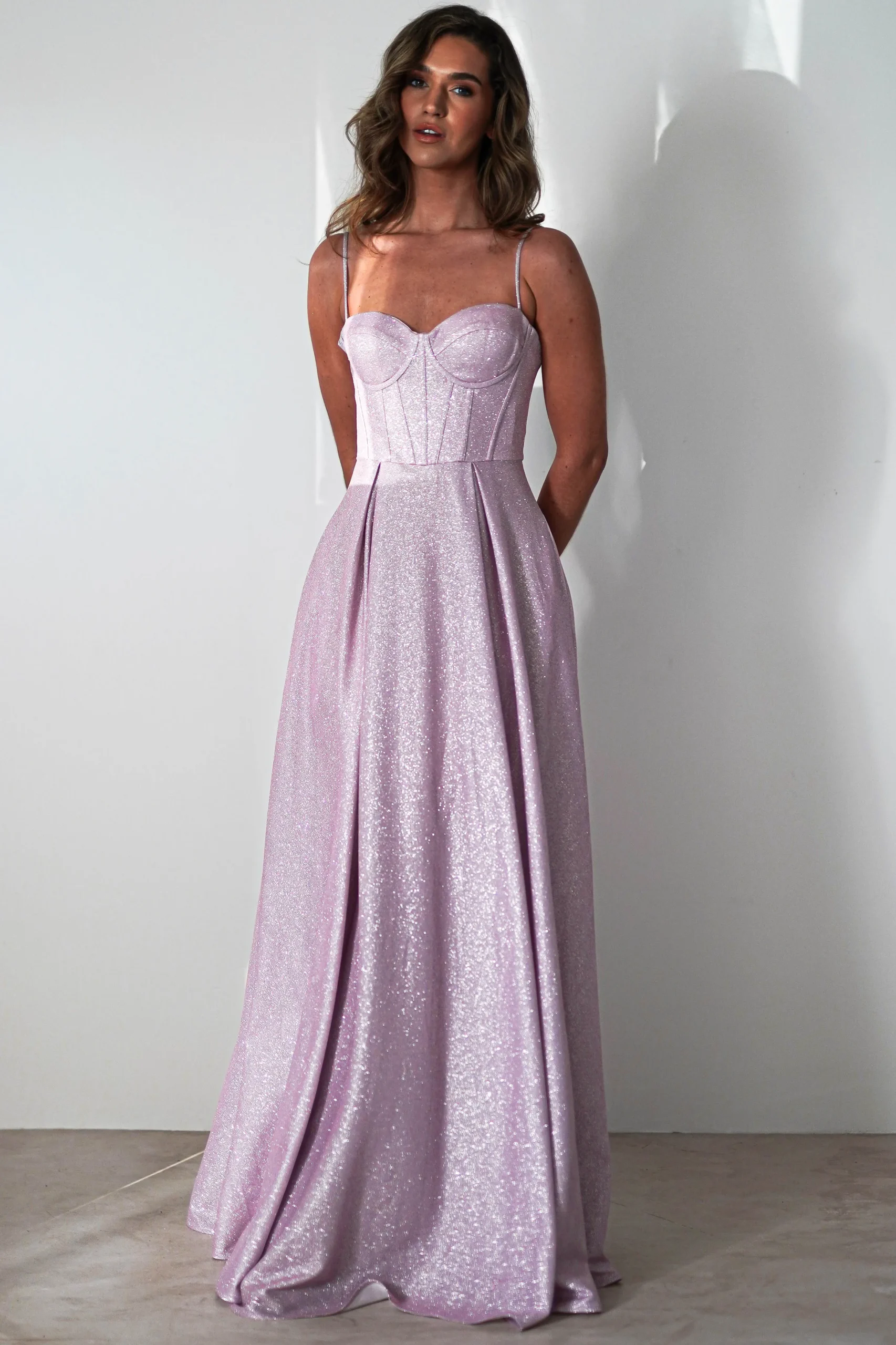 Luna Glitter Corset Aline Gown | Pink