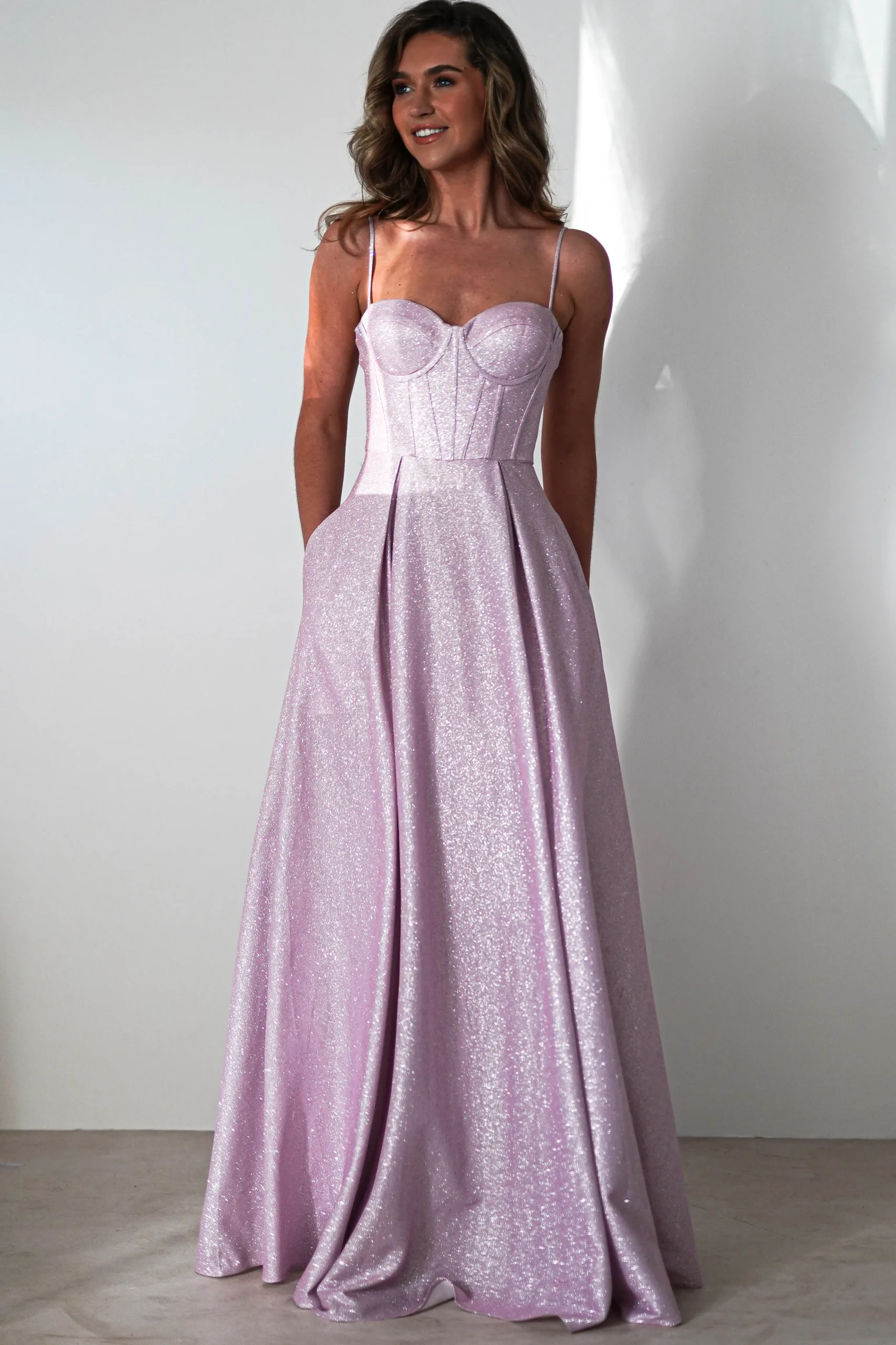 Luna Glitter Corset Aline Gown | Pink