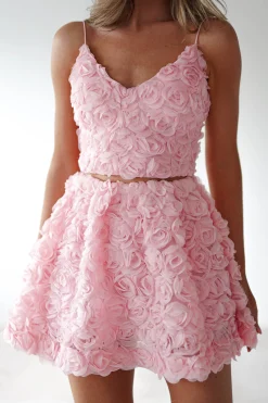 Lydia Floral-Appliqué Top & Skirt Set | Pink