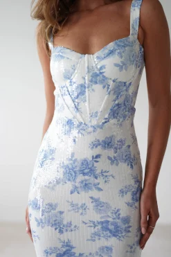 Lynelle Floral Sequin Maxi Dress | Blue/White