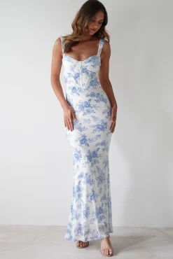 Lynelle Floral Sequin Maxi Dress | Blue/White