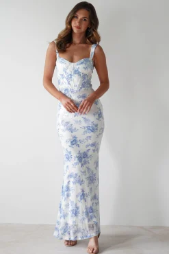 Lynelle Floral Sequin Maxi Dress | Blue/White