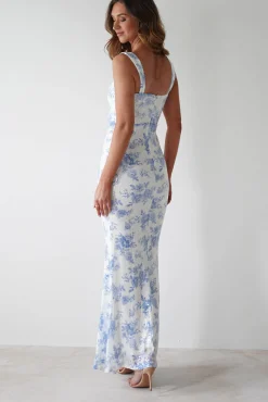 Lynelle Floral Sequin Maxi Dress | Blue/White