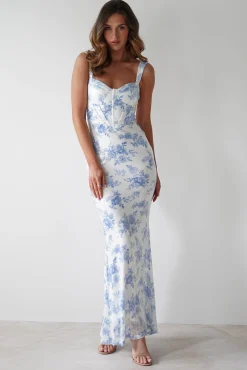 Lynelle Floral Sequin Maxi Dress | Blue/White