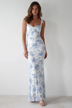 Lynelle Floral Sequin Maxi Dress | Blue/White