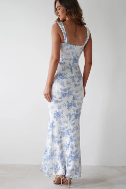 Lynelle Floral Sequin Maxi Dress | Blue/White