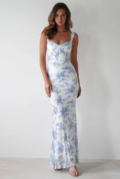 Lynelle Floral Sequin Maxi Dress | Blue/White