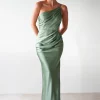 Lyra Soft Matte Satin Maxi Dress | Olive