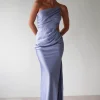Lyra Soft Matte Satin Maxi Dress | Periwinkle Blue