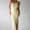 Lyra Soft Matte Satin Maxi Dress | Yellow