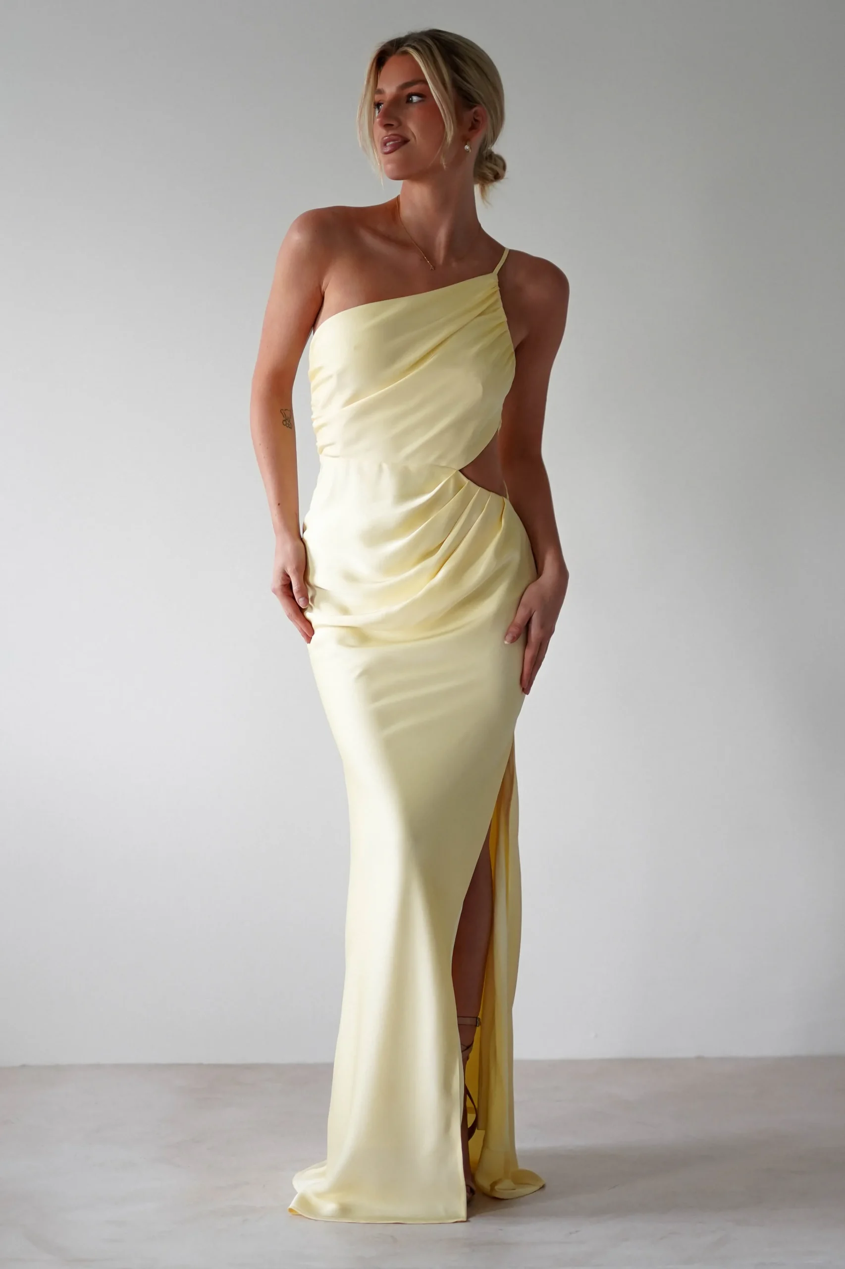 Lyra Soft Matte Satin Maxi Dress | Yellow