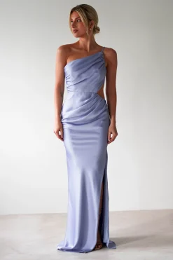 Lyra Soft Matte Satin Maxi Dress | Periwinkle Blue