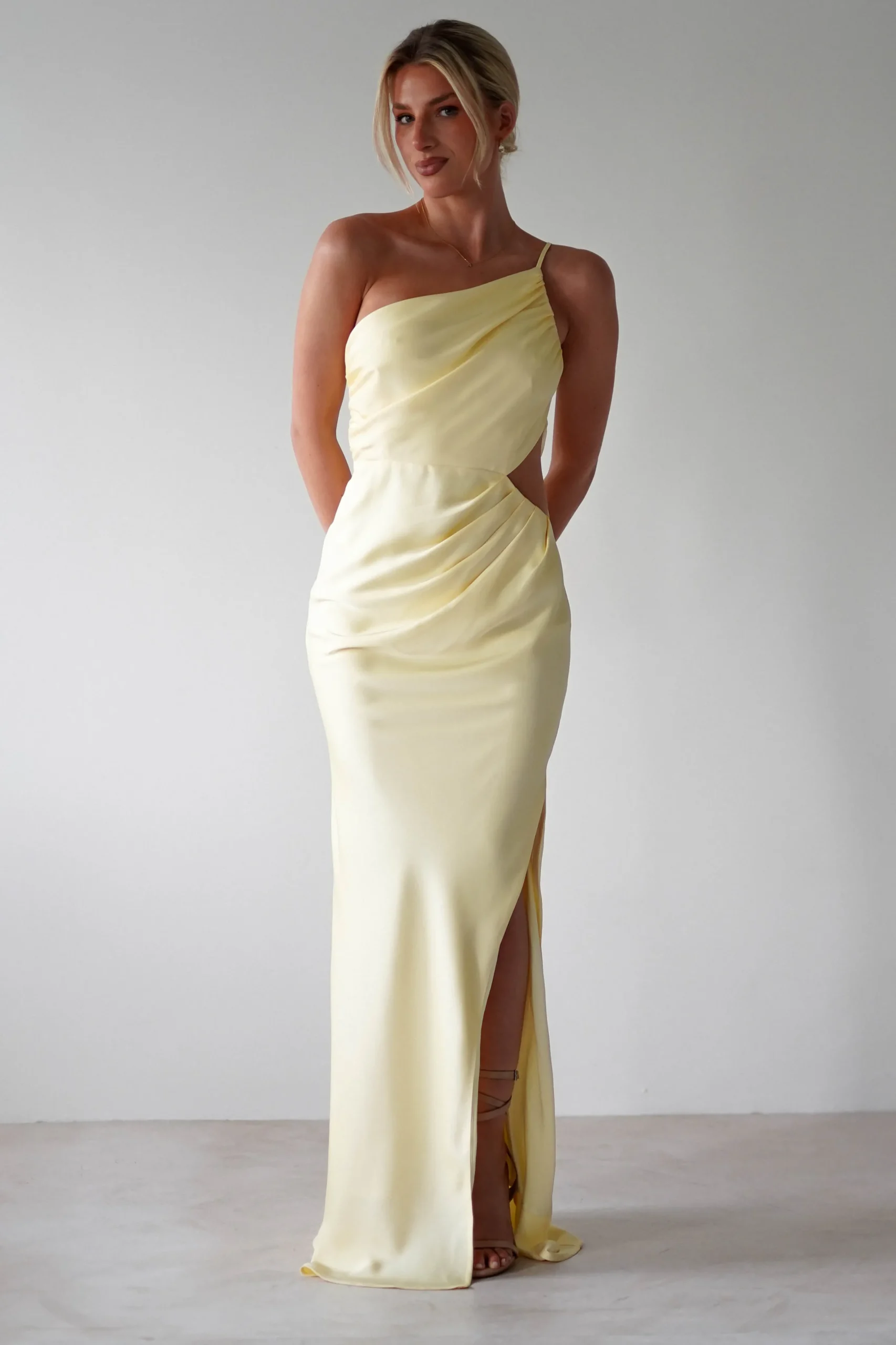 Lyra Soft Matte Satin Maxi Dress | Yellow