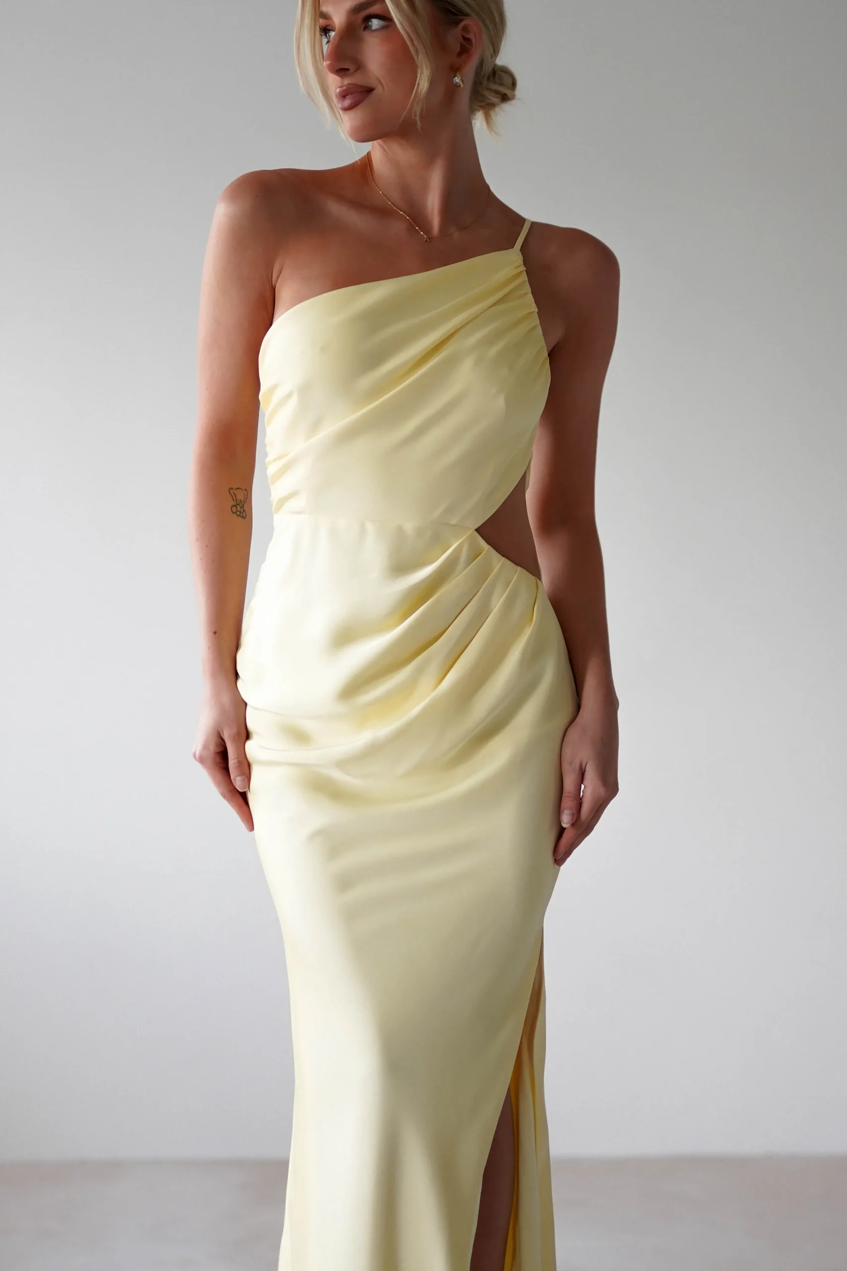 Lyra Soft Matte Satin Maxi Dress | Yellow