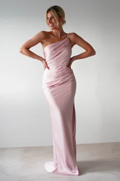 Lyra Soft Matte Satin Maxi Dress | Blush Pink