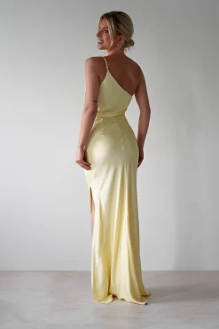 Lyra Soft Matte Satin Maxi Dress | Yellow