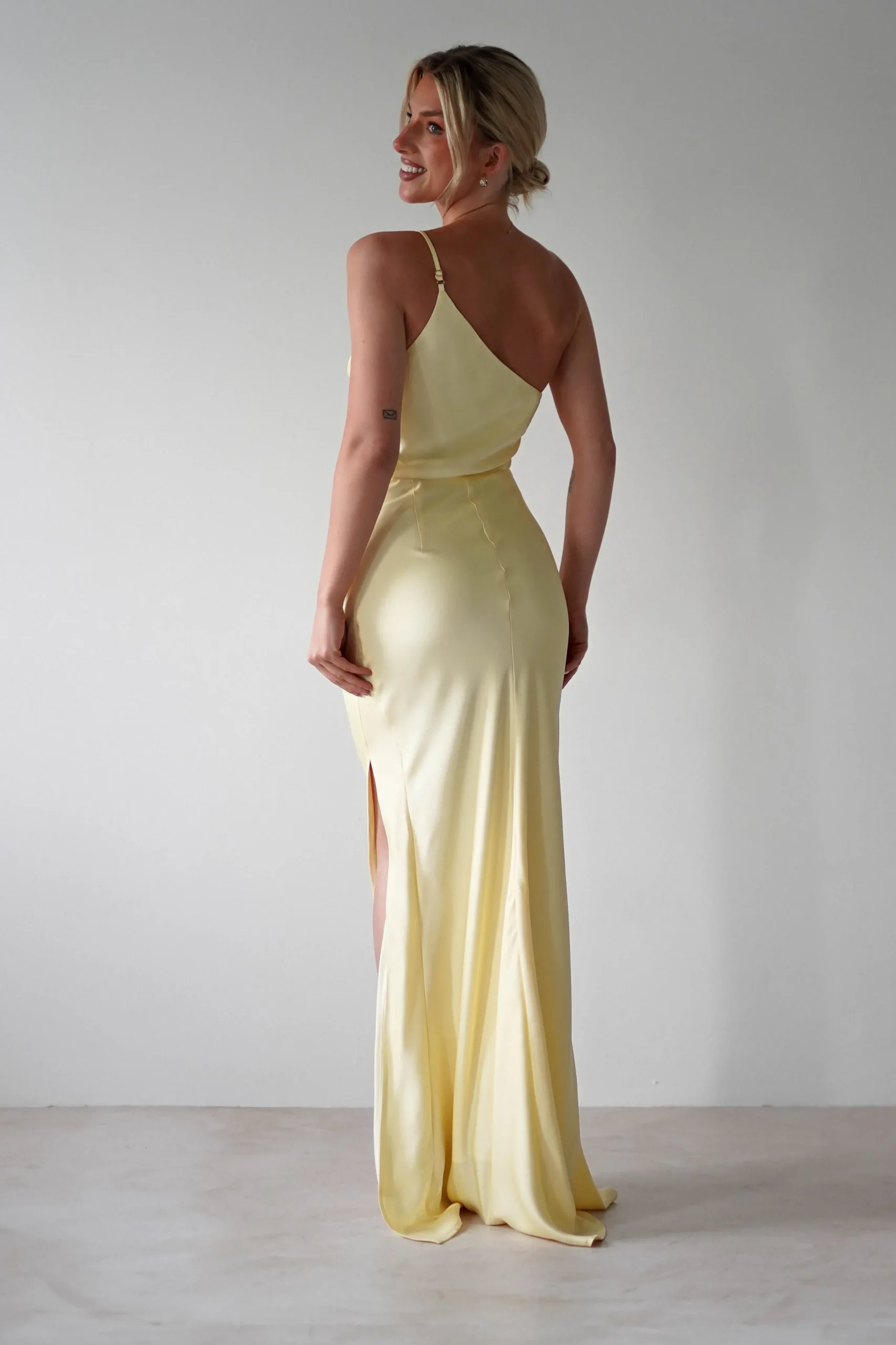 Lyra Soft Matte Satin Maxi Dress | Yellow