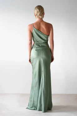 Lyra Soft Matte Satin Maxi Dress | Olive