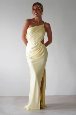 Lyra Soft Matte Satin Maxi Dress | Yellow