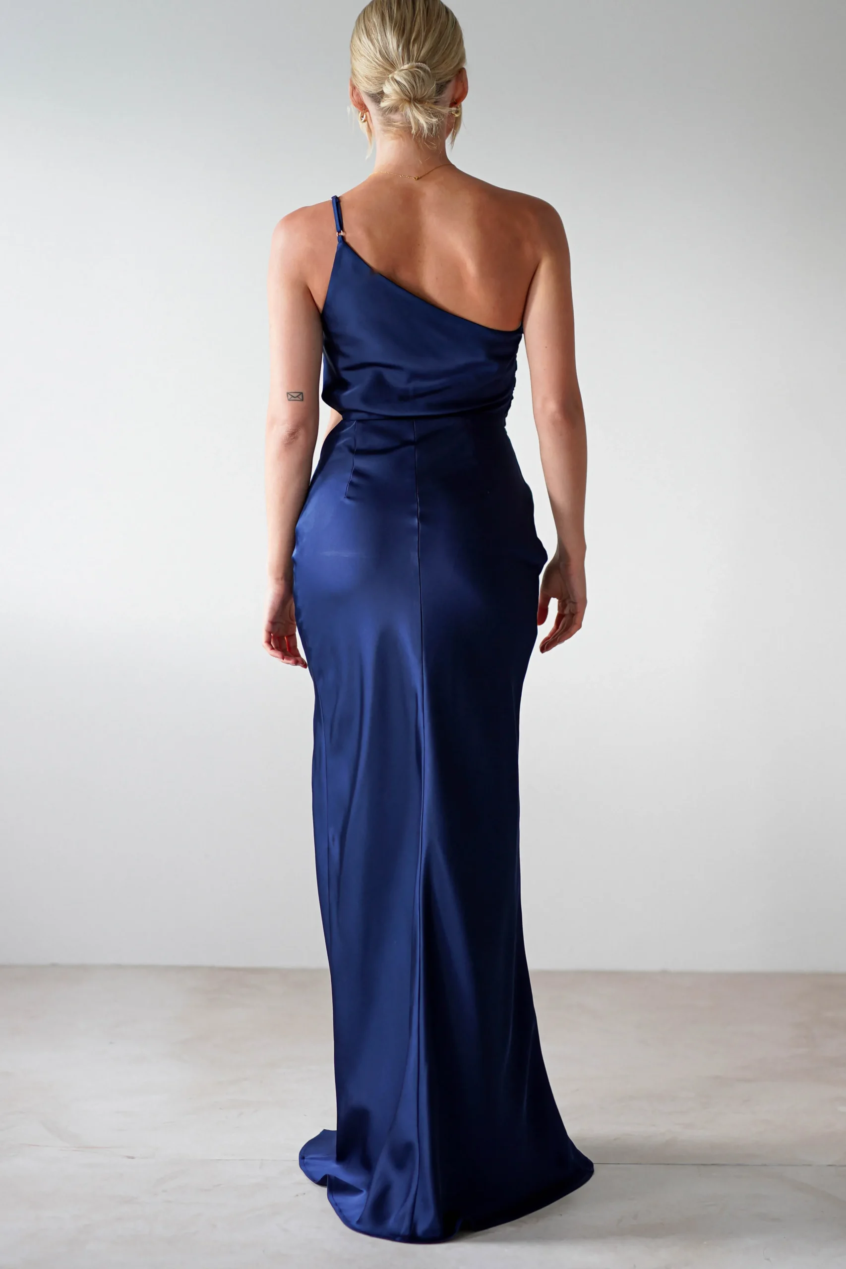 Lyra Soft Matte Satin Maxi Dress | Navy