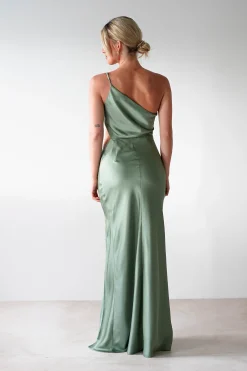 Lyra Soft Matte Satin Maxi Dress | Olive