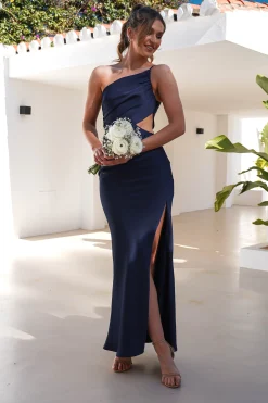 Lyra Soft Matte Satin Maxi Dress | Navy