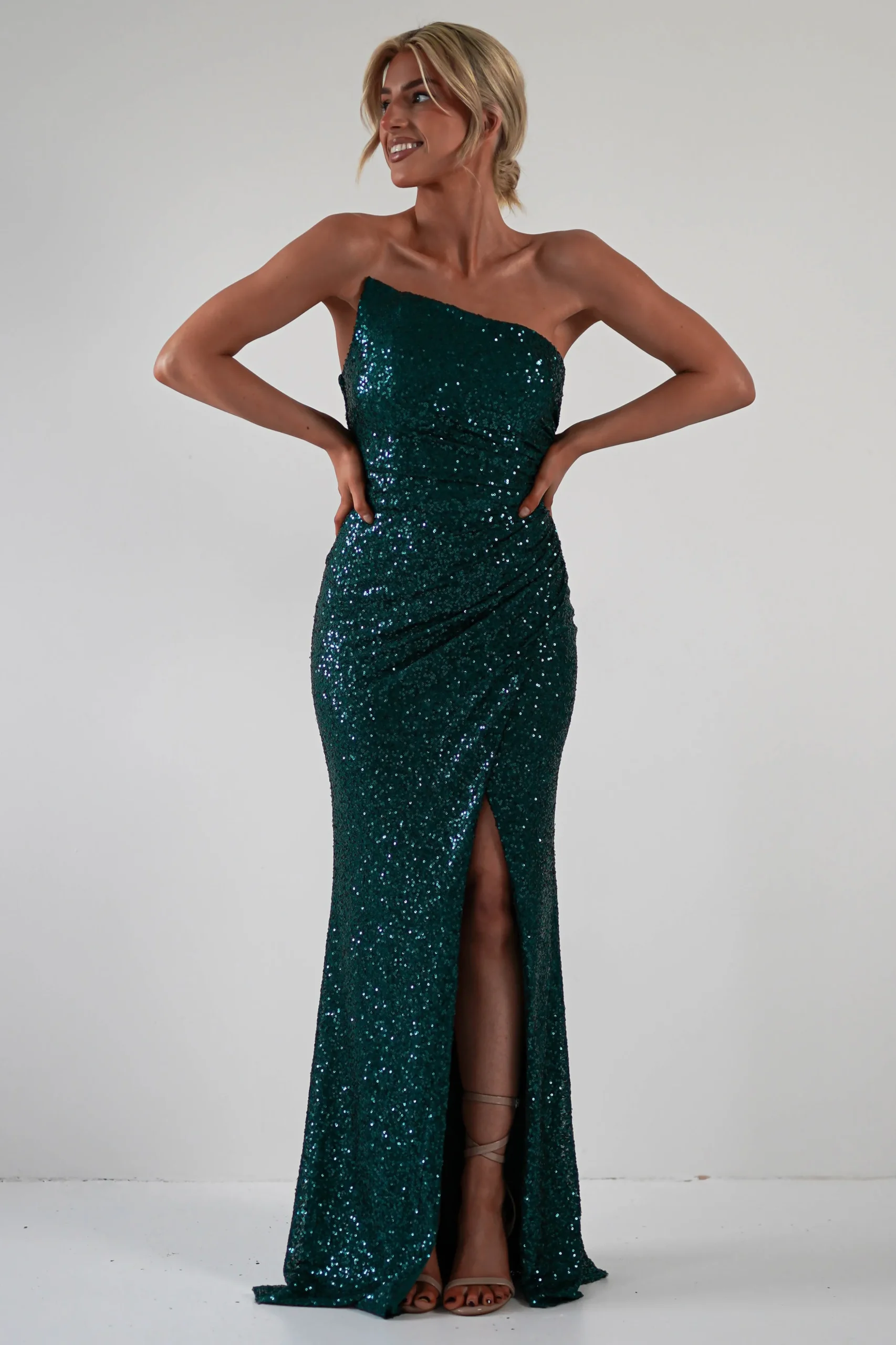 Mabel Strapless Sequin Gown | Emerald Green
