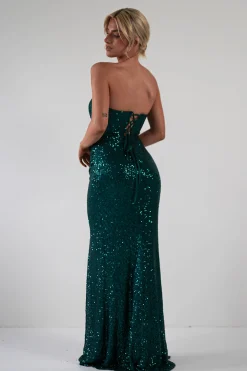 Mabel Strapless Sequin Gown | Emerald Green
