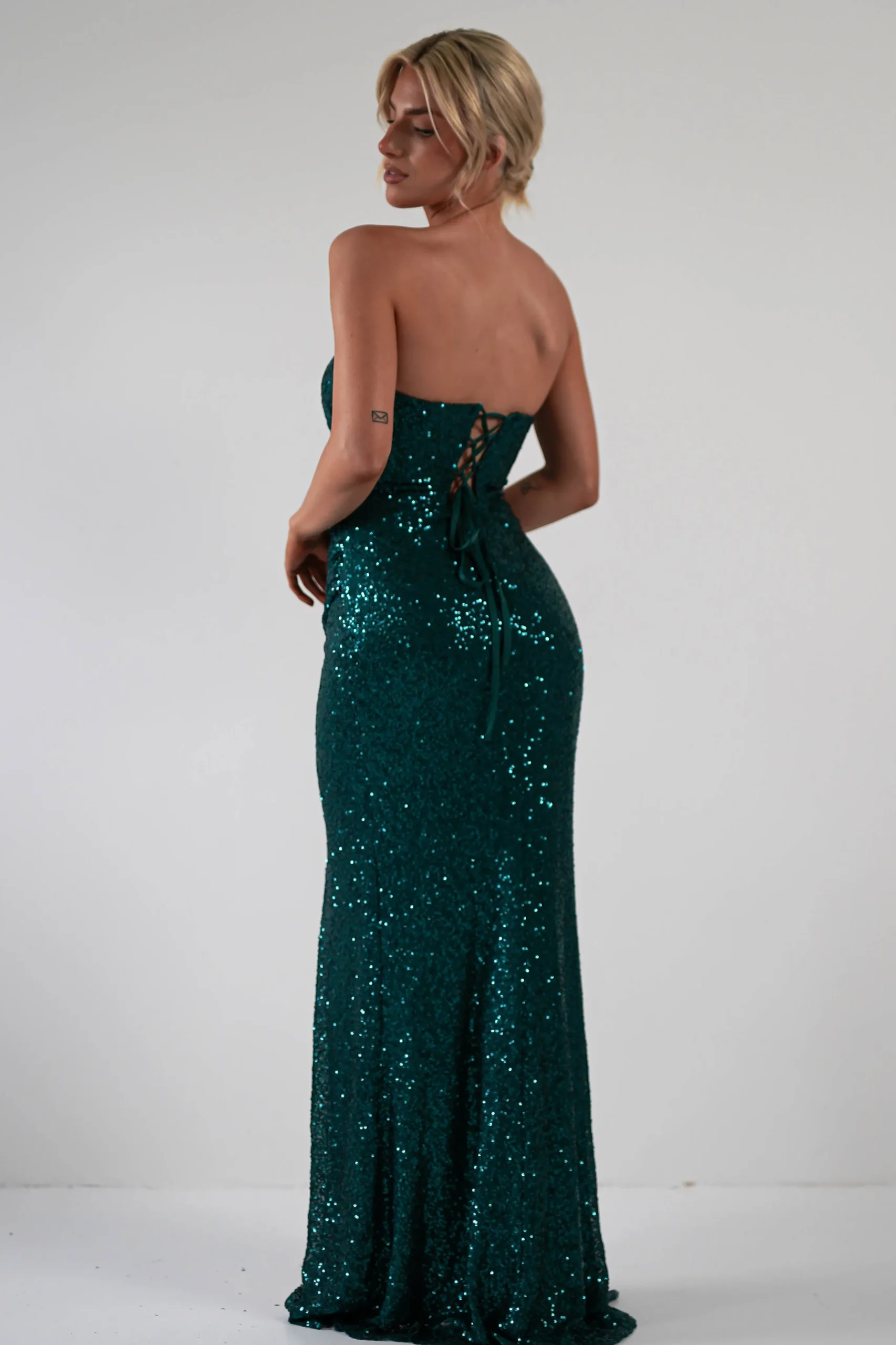 Mabel Strapless Sequin Gown | Emerald Green