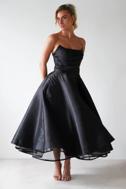 Madison A-Line Midi Dress | Black