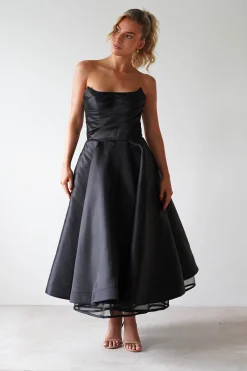Madison A-Line Midi Dress | Black