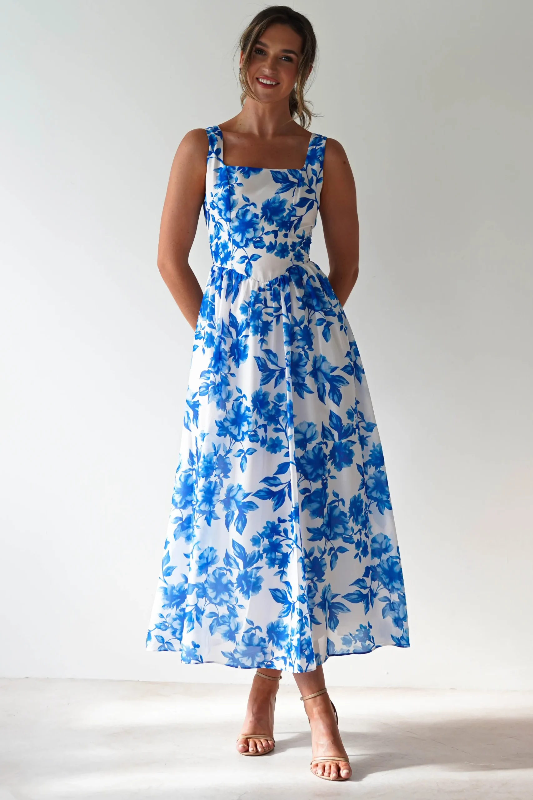 Maisie Floral Skater Maxi Dress | Blue