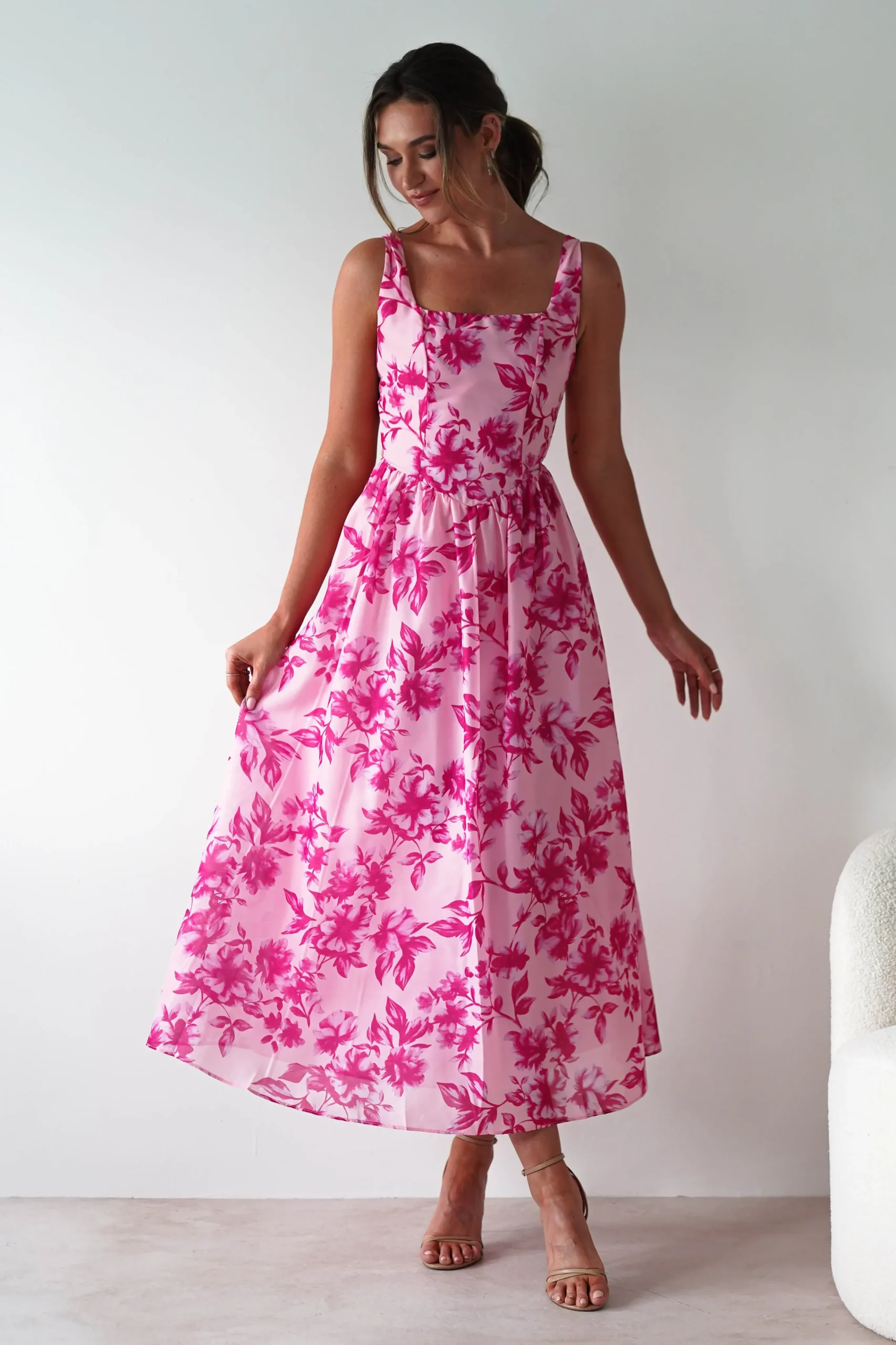Maisie Floral Skater Maxi Dress | Pink