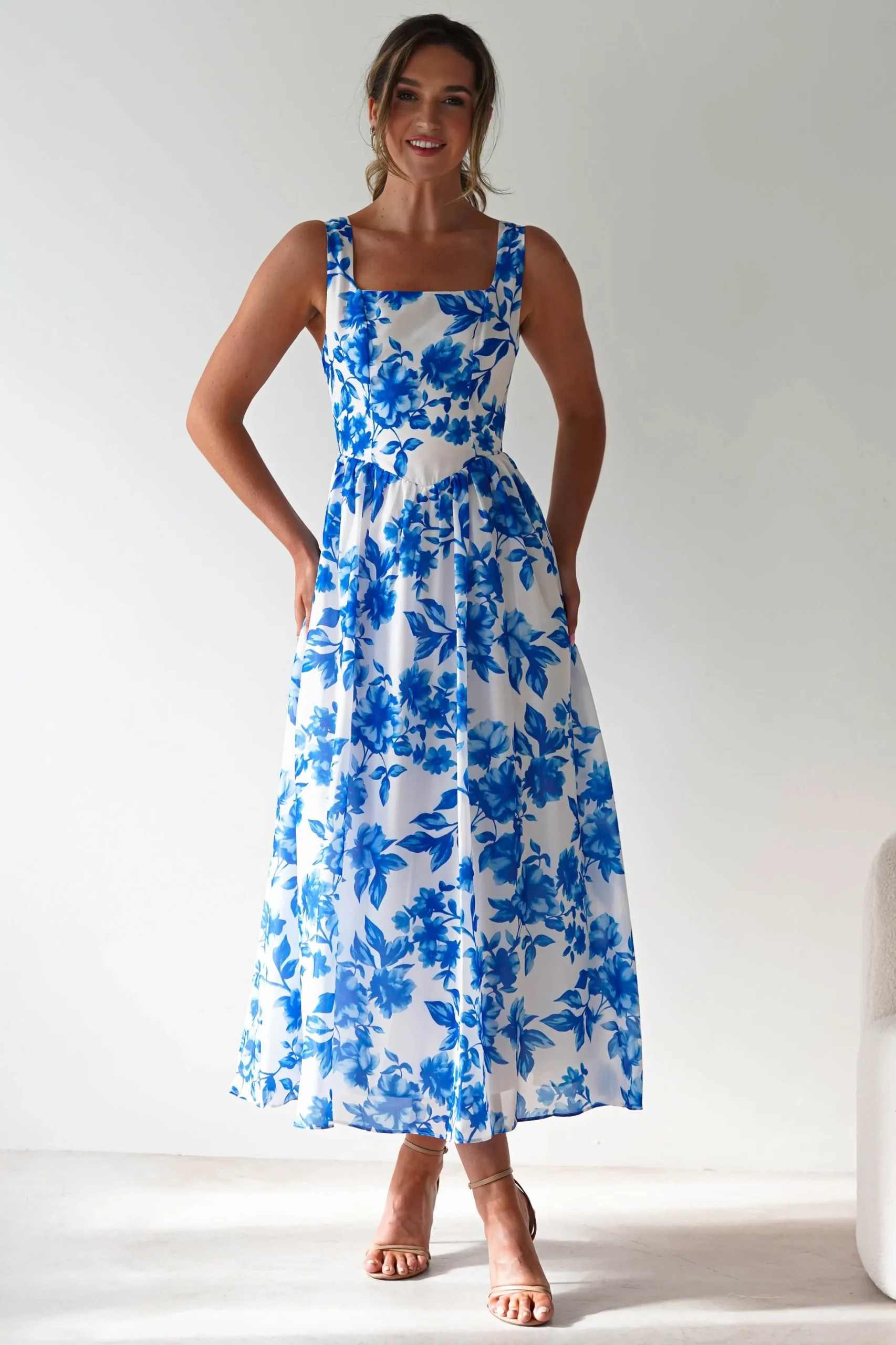 Maisie Floral Skater Maxi Dress | Blue