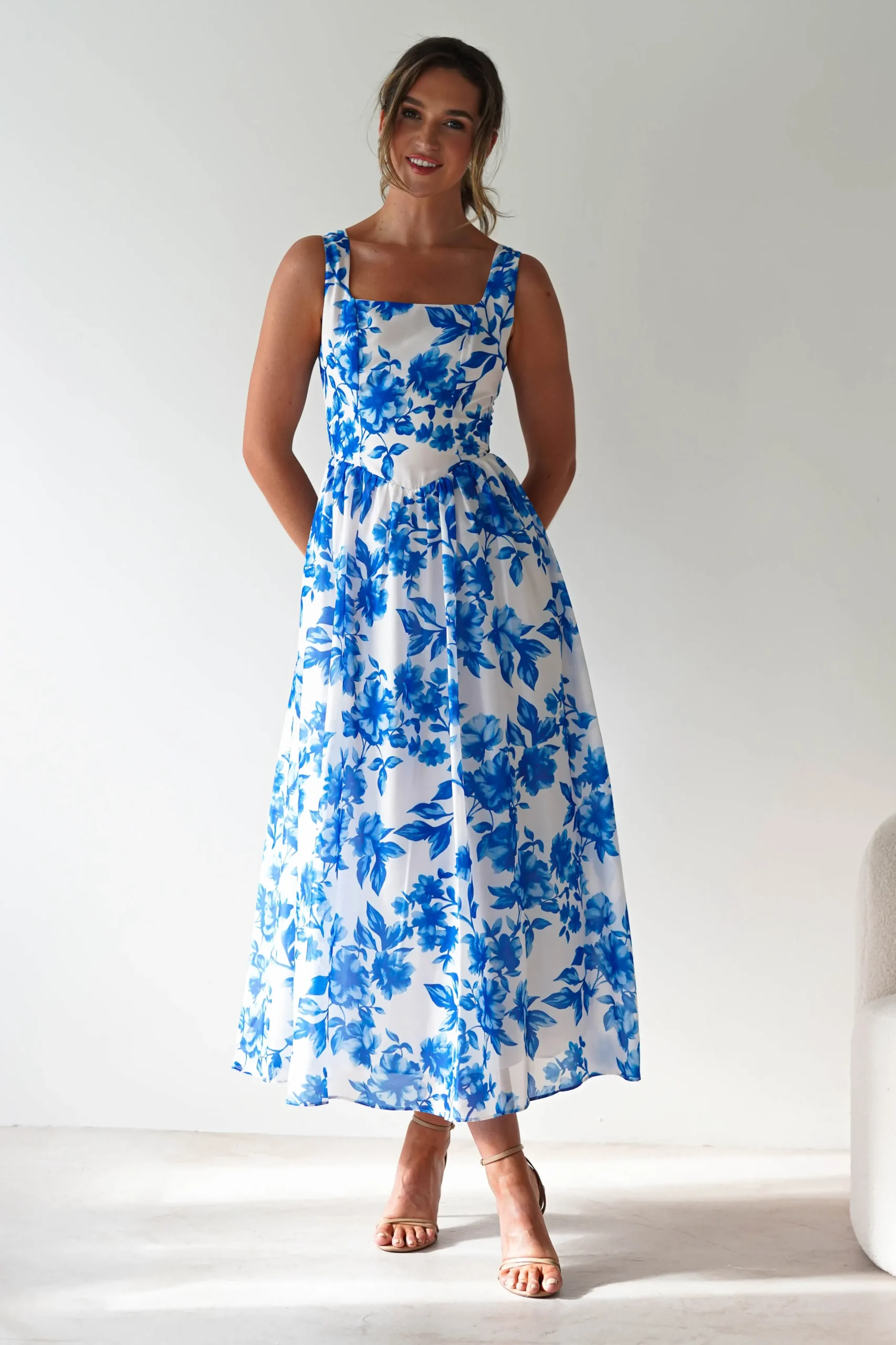 Maisie Floral Skater Maxi Dress | Blue