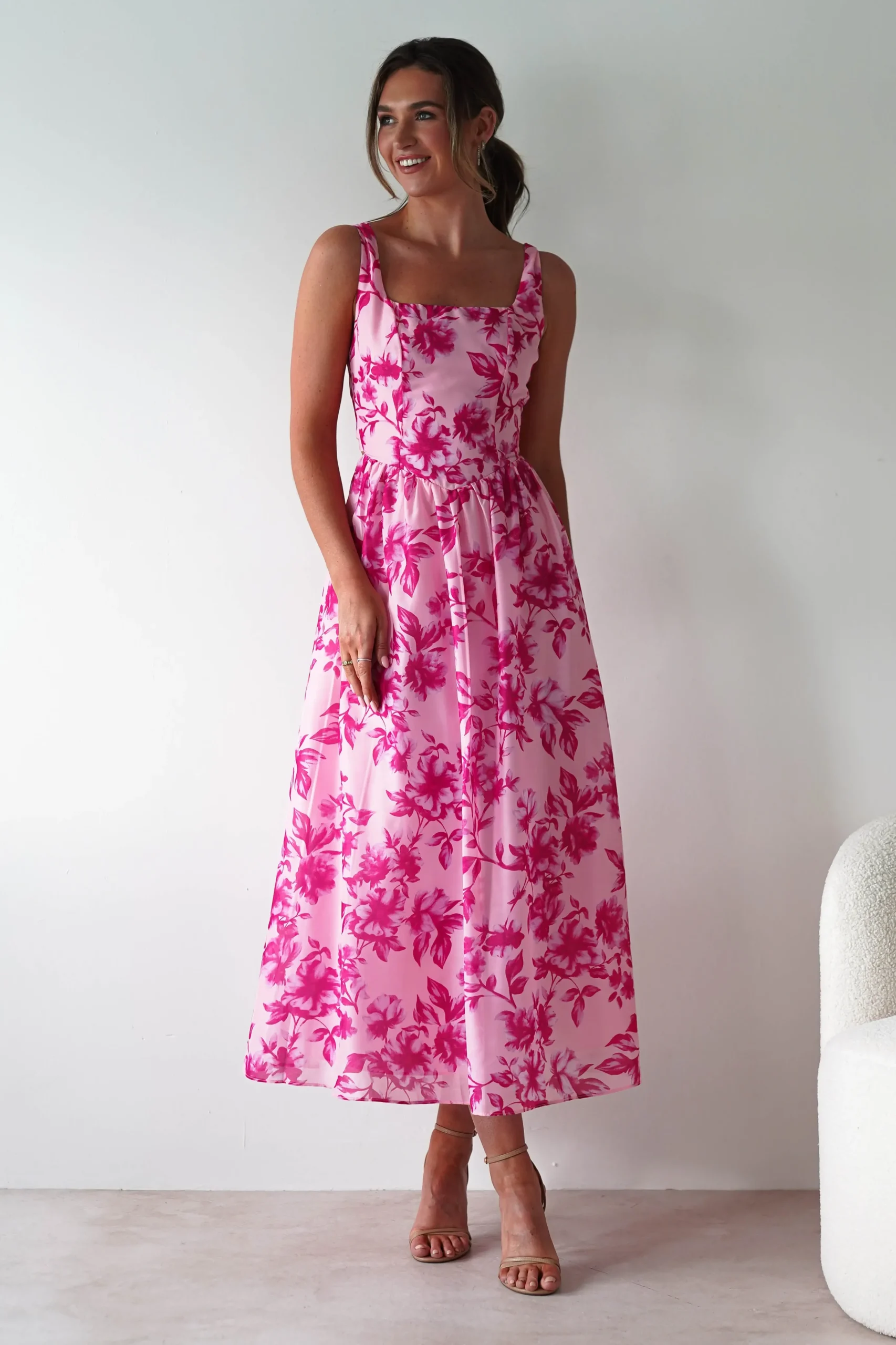 Maisie Floral Skater Maxi Dress | Pink