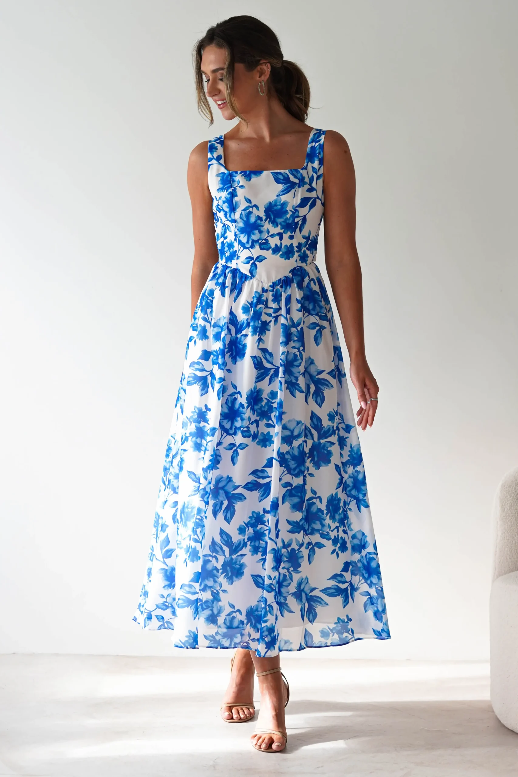 Maisie Floral Skater Maxi Dress | Blue