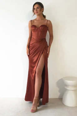 Maja Satin Corset Gown | Rust